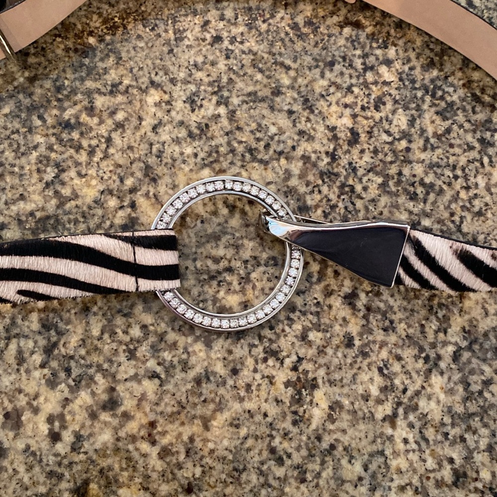 Zebra Print belt, adjustable from 26 in to 46 in, leather